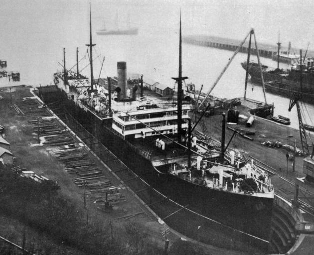 The steamship Tasmania in dock at Port Chalmers for examination and repairs following a beaching...