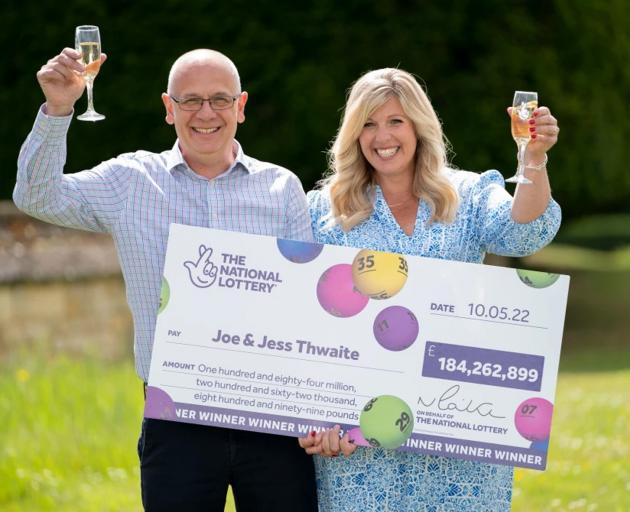 Britain’s biggest ever EuroMillions winners, Joe Thwaite and wife Jess, of Gloucestershire,...
