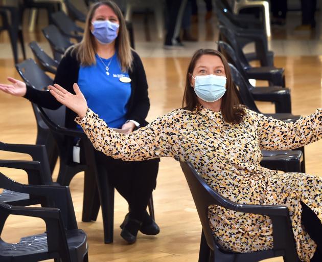 Meridian Mall vaccination centre site manager Leanne Brayshaw (left) and Southern District Health...