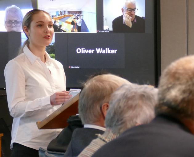 Sea Society founder Sian Mair presents her submission to the Clutha District Council vehicles on...