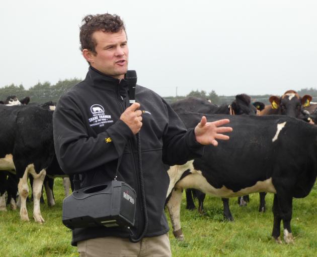 Hinds dairy farmer Will Green addresses a Dairy Industry Awards field day earlier this year....