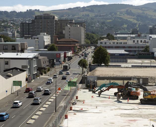 One way system heading north on Cumberland St beside the new Dunedin hospital site. PHOTO: ODT FILES