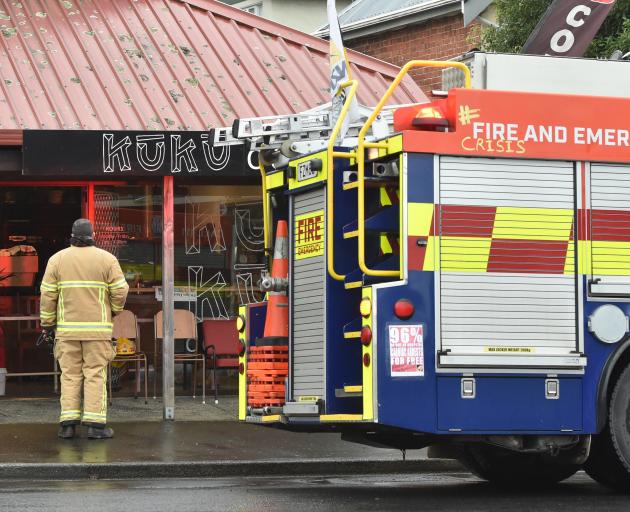 Fire crew attend Kūkū Coffee in Caversham. Photo: Gregor Richardson