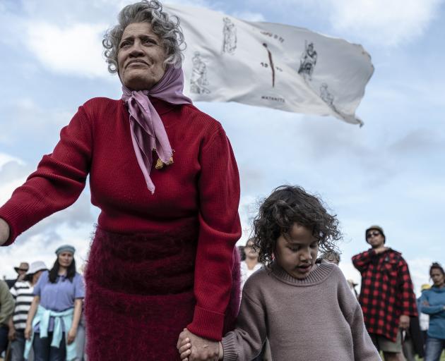 Rena Owen, as Whina Cooper, leads the historic land march. PHOTOS: TRANSMISSION FILMS