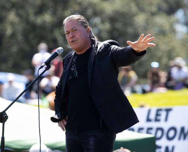 Bishop Brian Tamaki at a lockdown and vaccination protest at Auckland Domain last year. Photo: NZ...