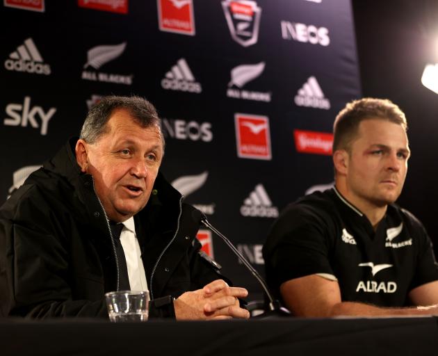 Ian Foster and Sam Cane front the media after last night's loss to Ireland. Photo: Getty Images