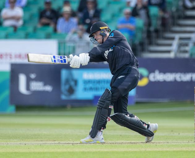 Finn Allen's first international century pushed the Blacks Caps to a commanding total. Photo:...