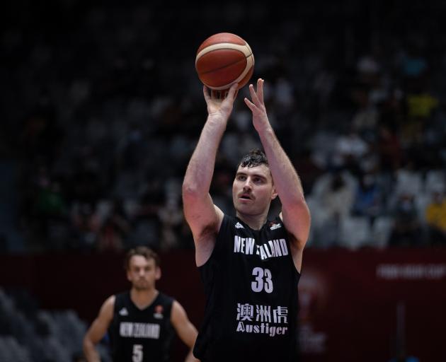 Otago centre Sam Timmins shoots a free throw for the Tall Blacks against Jordan in the Asia Cup...