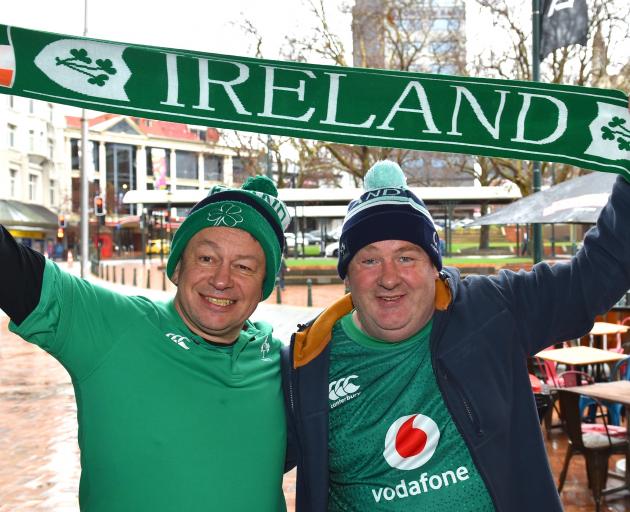 Bob Coyle (left) and Jimmy Mulligan, ready to cheer on the Irish. Photos: Gregor Richardson 
