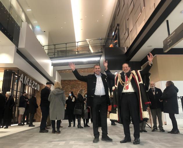 Invercargill Central manager Kelvin Mooney and Mayor Sir Tim Shadbolt celebrate the opening of...