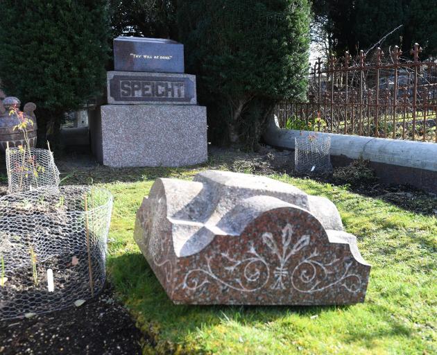 Part of Charles Speight’s headstone has been removed, with a large section missing. Photo:...
