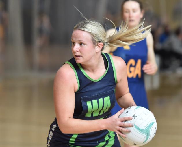 College A wing attack Zoey Flockton looks for an outlet during the Dunedin premier netball...