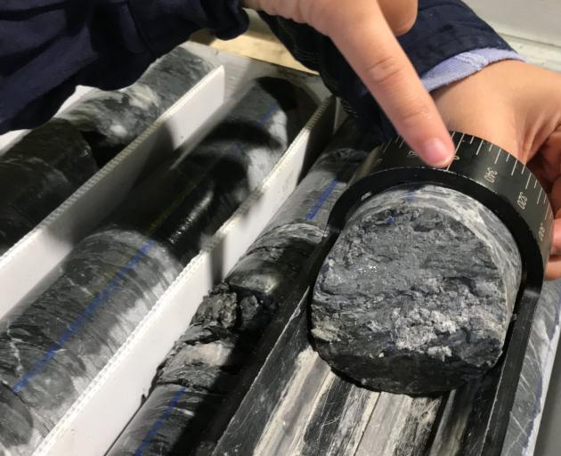 A close-up of a Santana Minerals rock core sample from Bendigo Station.