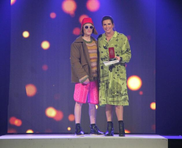 A model wears a design by Lochiel Kay (right), of Dunedin, which won the Best Use of Wool Award.