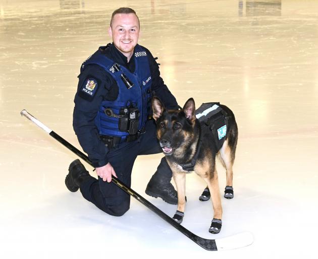 Constable Regan Wilson, a member of the Dunedin Thunder for 14 years, with police dog Vann at the...
