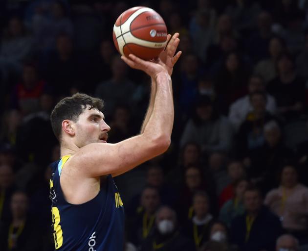 Otago Nugget Sam Timmins takes a shot during his team’s NBL match against the Franklin Bulls at...