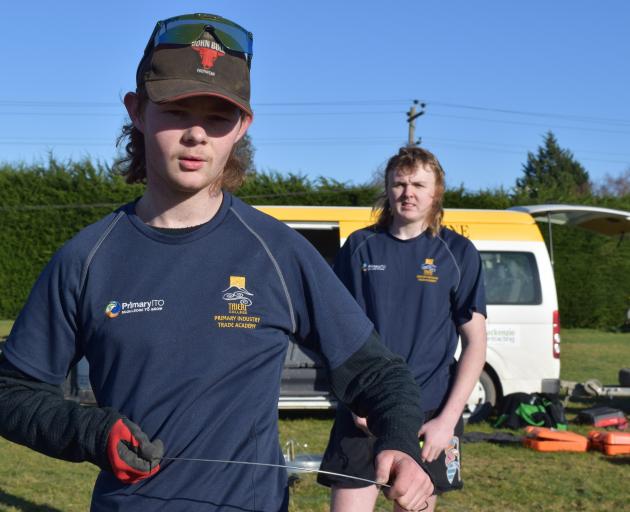 Taieri College pupils Lance McClimont (16, left), of Lee Stream, and Jordyn Timney (17), of...