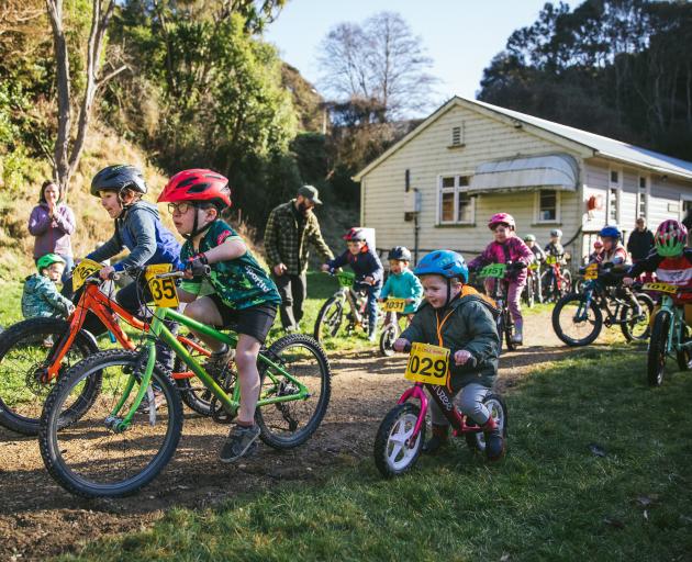 Children depart from Waiora Scout Camp for the Cyclocross series. PHOTO: JEMMA WELLS