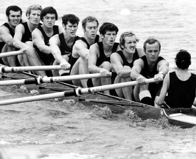 The New Zealand rowing eight  of (from left) Gary Robertson, Trevor Coker, Athol Earl, Lindsay...