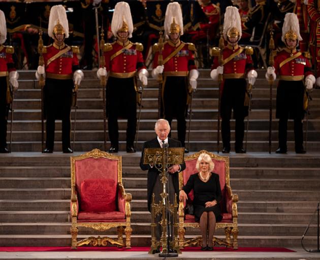 King Charles addresses members of the British parliament at Westminster Hall. Photo: Getty Images