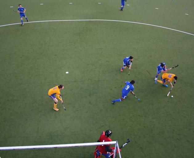 Otago striker Kieran O’Connor gets an early opportunity during a goalmouth scramble against...