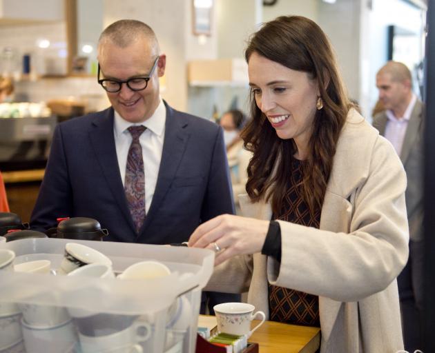 Prime Minister Jacinda Ardern and Dunedin MP Dr David Clark stop for refreshments at Otago...