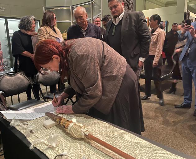 Te Runanga o Otakou chairwoman Rachel Wesley takes part in an official ceremony yesterday, when a...