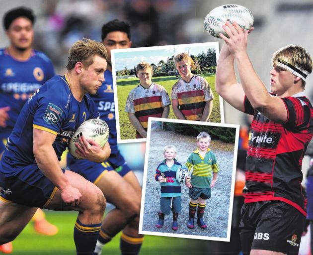 Those Bell boys . . . (clockwise from top left) Henry Bell on the charge for Otago; Henry and...