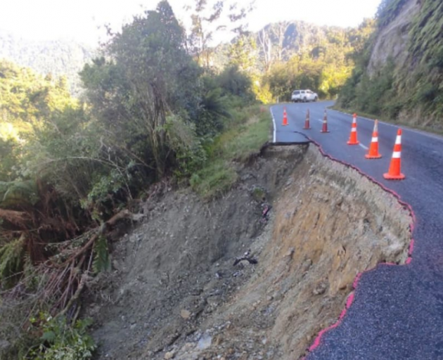 Unstable slip at the Seven Sisters on the Karamea Special Purpose Road, on 9 February 2022...