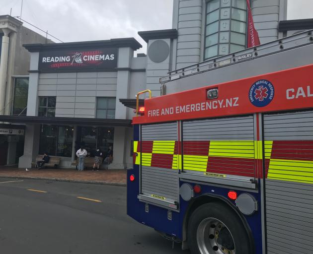 Emergency services outside Reading Cinema after a man's vape exploded in his pocket. Photo:...