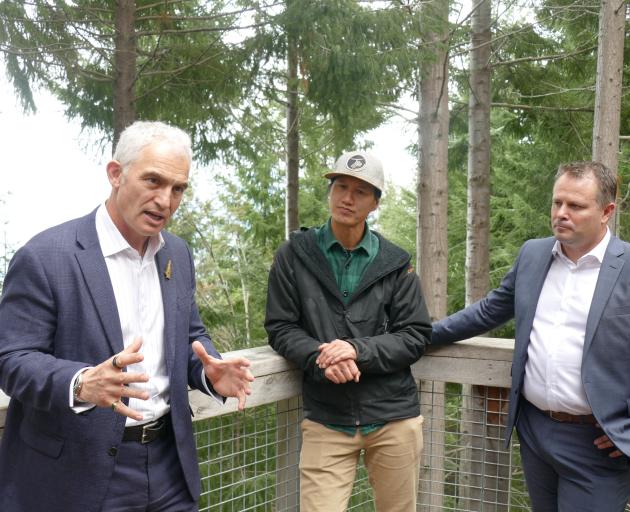 Tourism Minister Stuart Nash (left) speaks to media at Ziptrek Ecotours in Queenstown yesterday,...