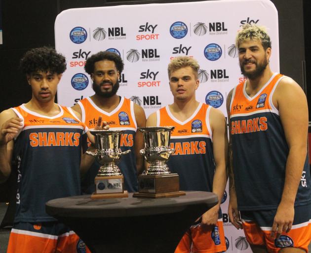 The Southland Sharks team for the 3×3 Cup. From left: Dru-Leo Leusogi-Ape, Alonzo Burton, Tom...
