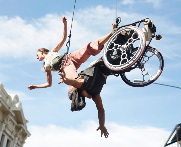 Rodney Bell and Chloe Loftus perform their aerial dance set. Photo: Supplied