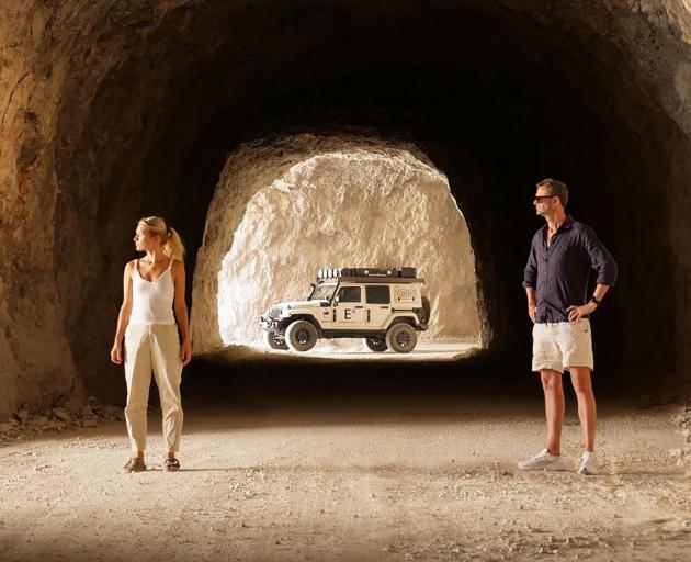 Bridget Thackwray and Topher RIchwhite with their jeep Gunther pictured in the Tas Yol Passage in...