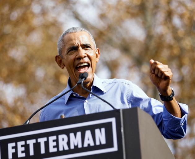 Former US President Barack Obama speaks on stage as he campaigns for John Fetterman. Photo: Reuters