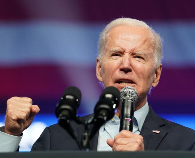 US President Joe Biden speaks during a campaign event for Democratic US senatorial candidate John...