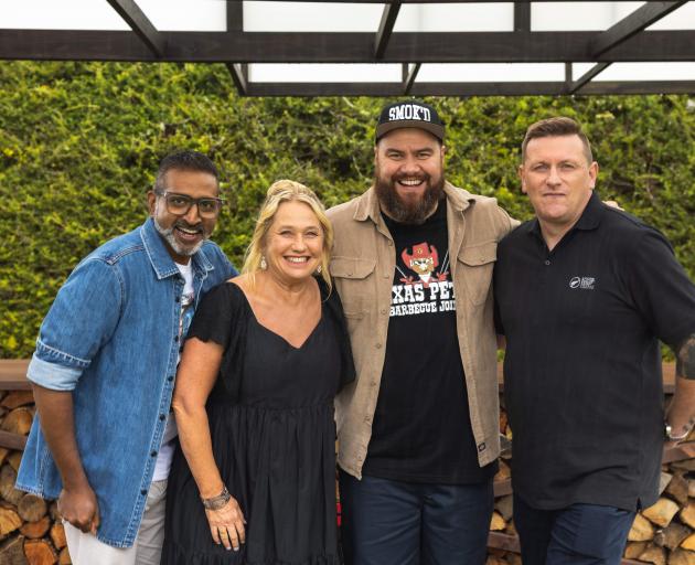 Dunedin chef Greg Piner (far right) with Cooks on Fire judges (left to right) Ganesh Raj, Nici...