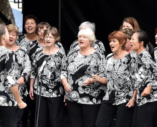 Members of the Dunedin Harmony Chorus perform in the upper Octagon during the annual Thieves’...