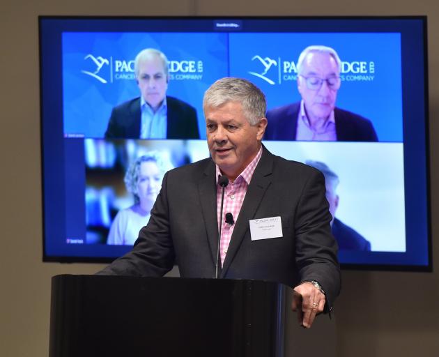 Pacific Edge chairman Chris Gallaher speaks at the cancer diagnostic company’s annual meeting in...