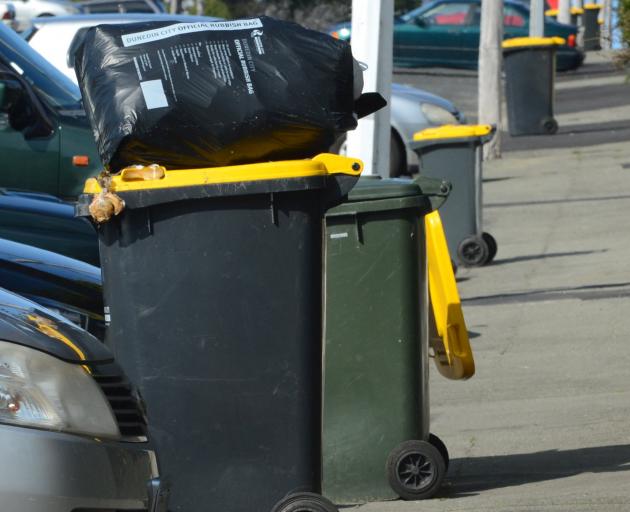 Rubbish and recycling awaits collection.  PHOTO: ODT FILES