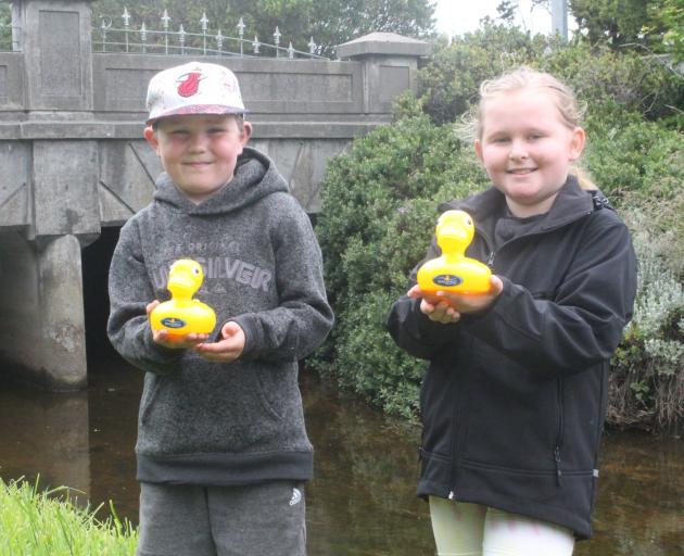 Austin Shearing and Taylah Kelly at the starting line of Rotary Club of Invercargill North’s duck...