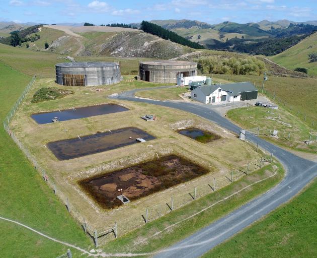 The Waikouaiti water treatment plant, raw water reservoir, and treated water reservoir. 