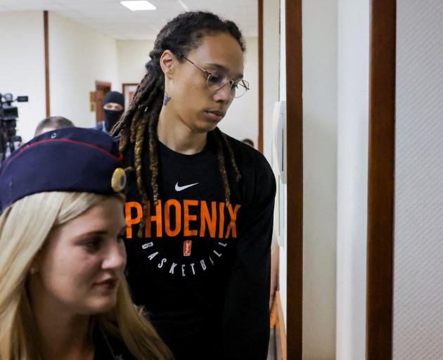 Brittney Griner is shown before before a court hearing outside Moscow in this file photo. Photo:...