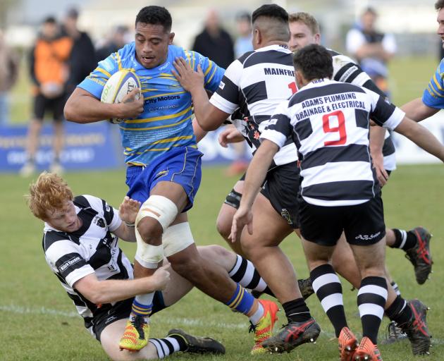 Taieri flanker Shannon Frizell breaks through for Taieri against Southern at Peter Johnstone Park...