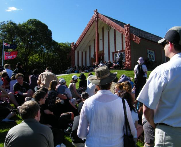The crowd listens to speakers at the Otakou Marae meeting house Tamatea during a previous Ngai Tahu Waitangi Day event. PHOTO: STAR FILES