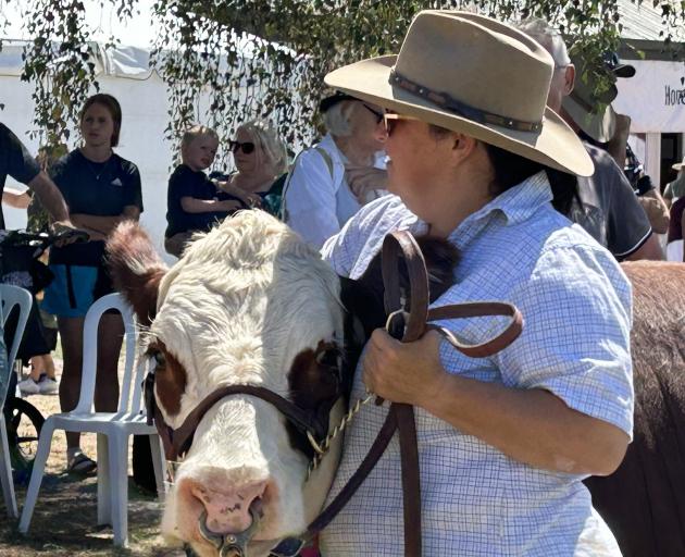 Beef all breeds supreme champion Lilliesleaf Duchess (11) with owner Margs Hall, of Heriot,...