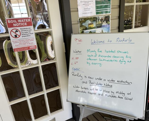A boil water notice posted at the council service centre in Ranfurly. 