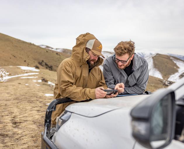 Fusca start-up founder Ryan Cosgrove (right) with farmer Lachie McKenzie at Table Top Station in...