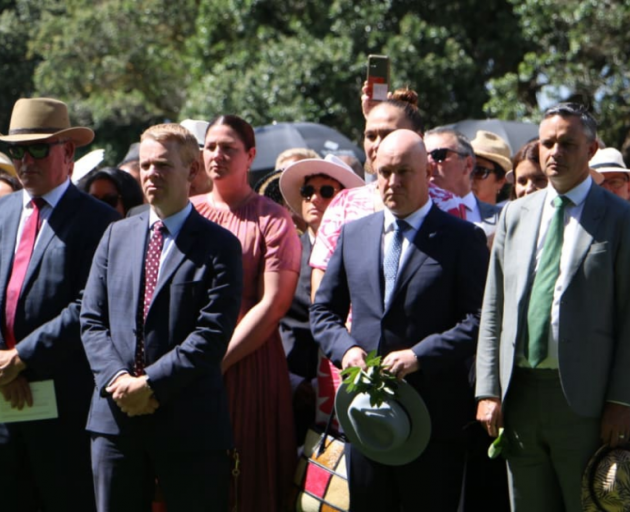From left MP for Te Tai Tokerau Kelvin Davis, Prime Minister Chris Hipkins, opposition leader...