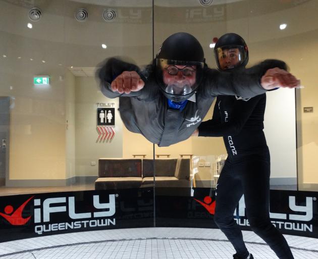 Former Queenstown mayor Jim Boult pictured testing the iFLY attraction when it opened in...